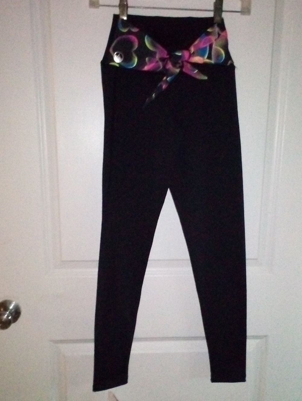Black High-Waist Leggings with Multicolor Tie Detail